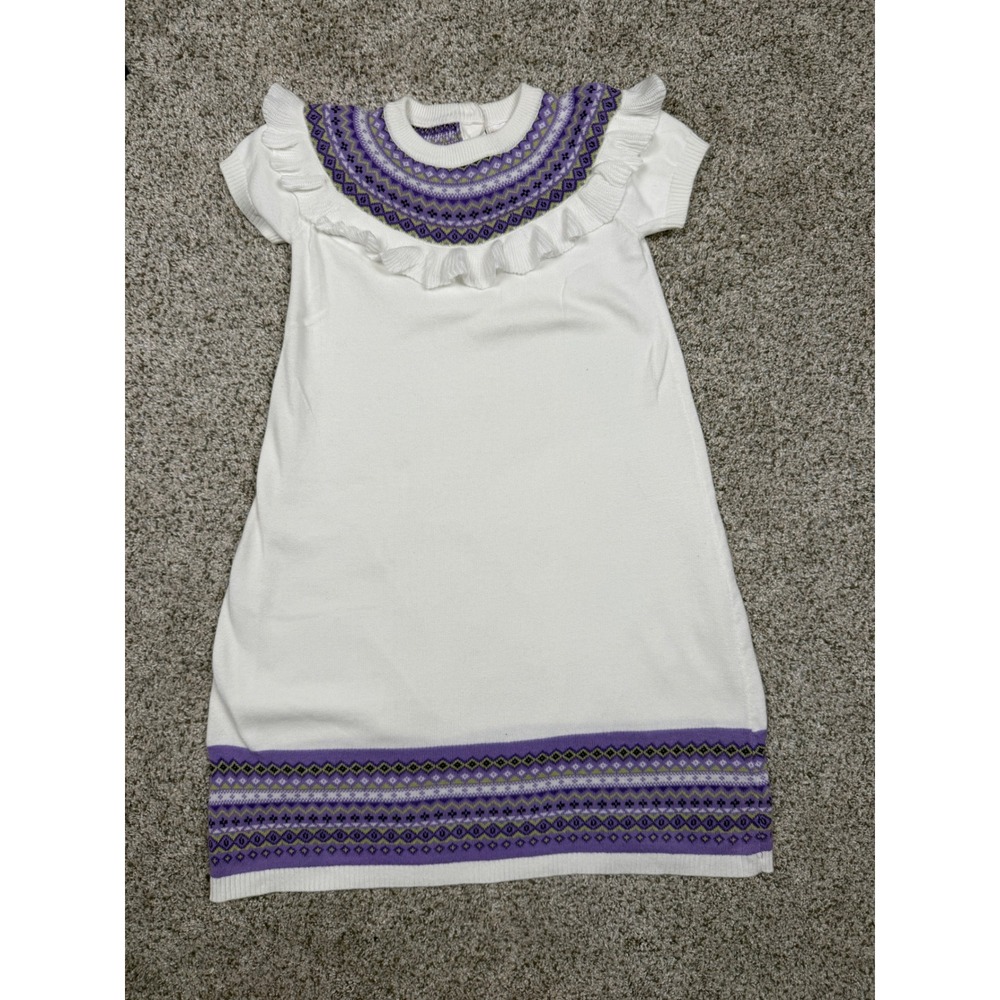 Gymboree‎ Sweater Dress Fair Isle Cotton 6 White Purple Ruffle Flutter Sleeve